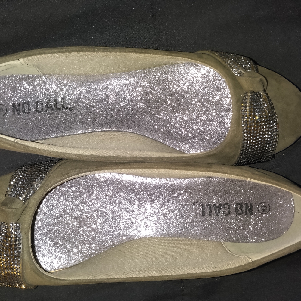 Olive Green Flats with Rhinestone Detail